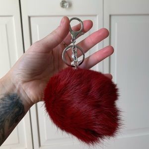 Burgundy faux fur Pom Pom purse accessory
